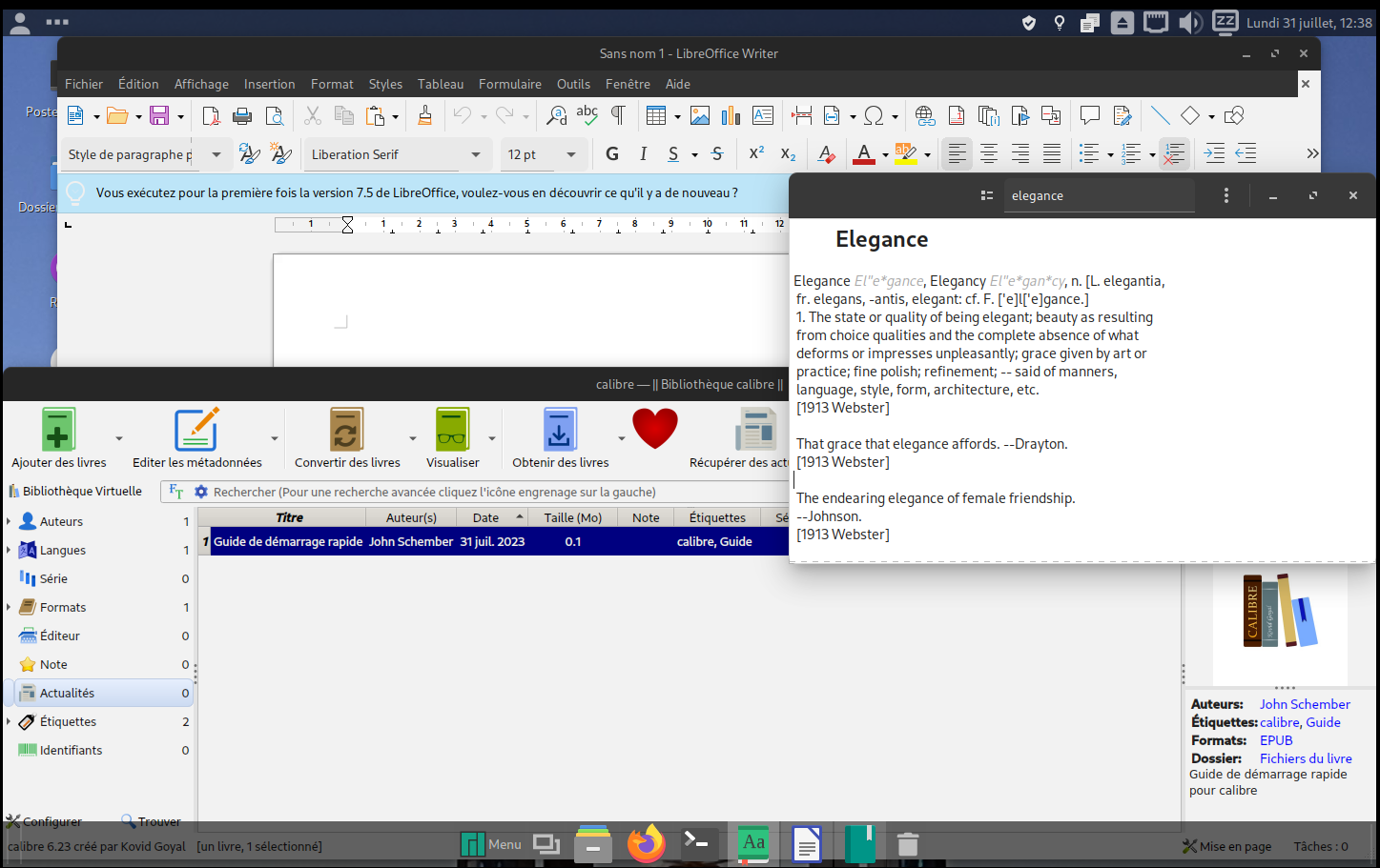 image représentant un logiciel de traitement de texte, un gestionnaire de livre electronique et un dictionnaire