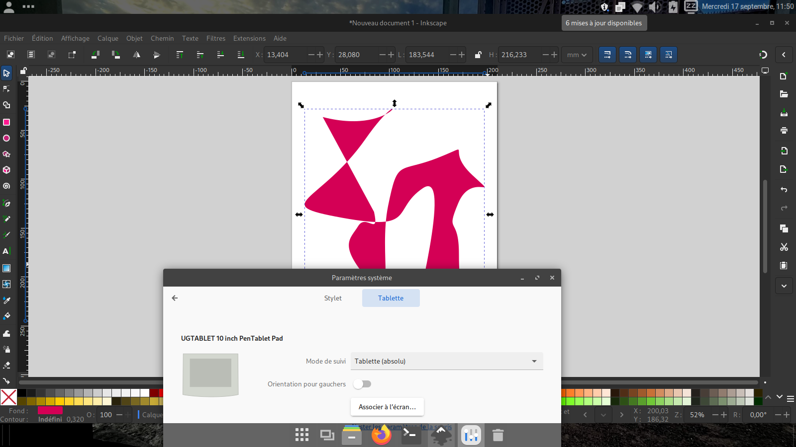 configuration d'une tablette graphique et essai avec inkscape