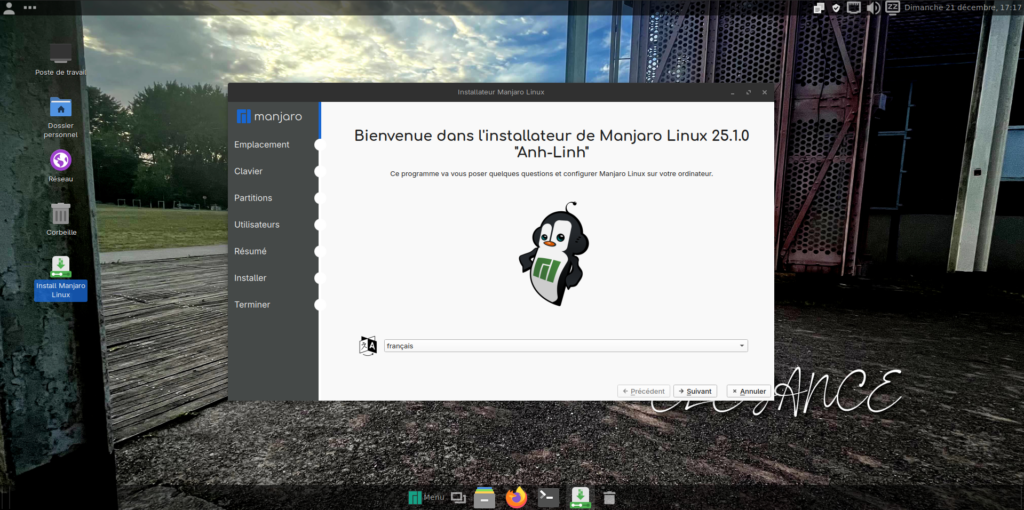 Écran de bienvenue de l'installateur